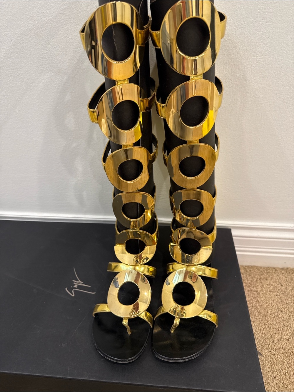 Giuseppe Zanotti Dubai Exclusive Gold Mirror Gladiator Runway Boots 37 - Picture 2 of 15